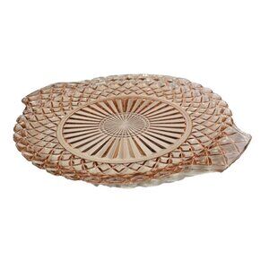 Vintage Pink Depression Glass Serving Platter Cake Plate Anchor Hocking, Handles